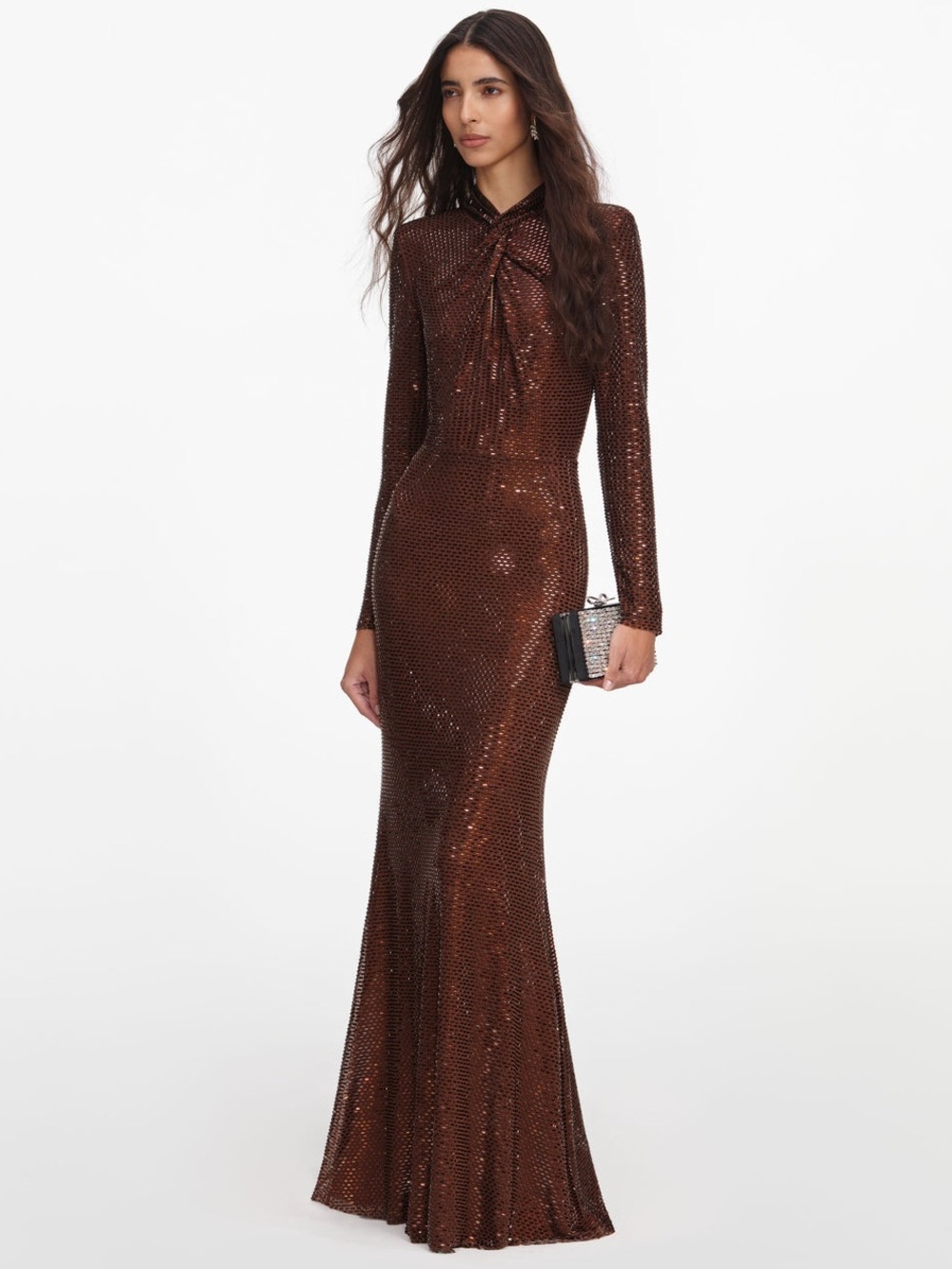 NWOT Self-Portrait BROWN RHINESTONE MAXI DRESS - Picture 4 of 8